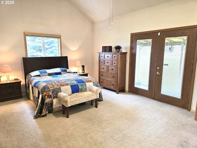 80393 Zimmer Ln, Hermiston, OR 97838 - bedroom featuring french doors, light colored carpet, access to exterior, and high vaulted ceiling