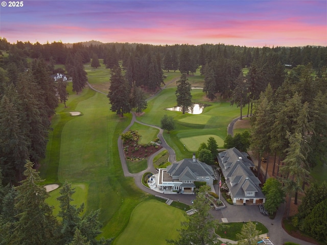 160 Iron Mountain Blvd, Lake Oswego, OR 97034 - aerial view at dusk of a water view, golf course view, and a view of trees