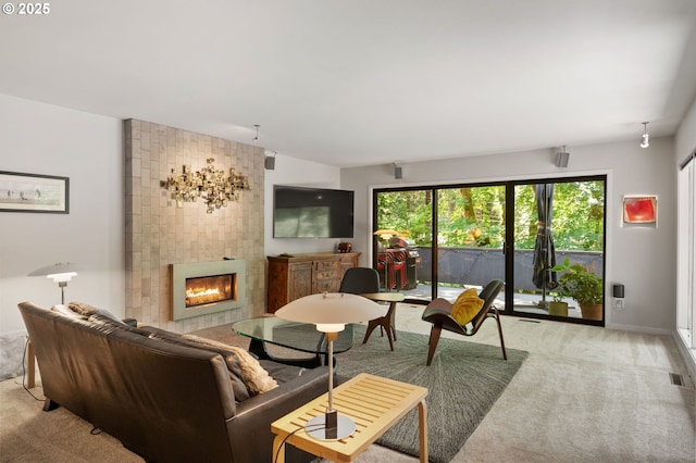 160 Iron Mountain Blvd, Lake Oswego, OR 97034 - living area featuring light carpet and a fireplace