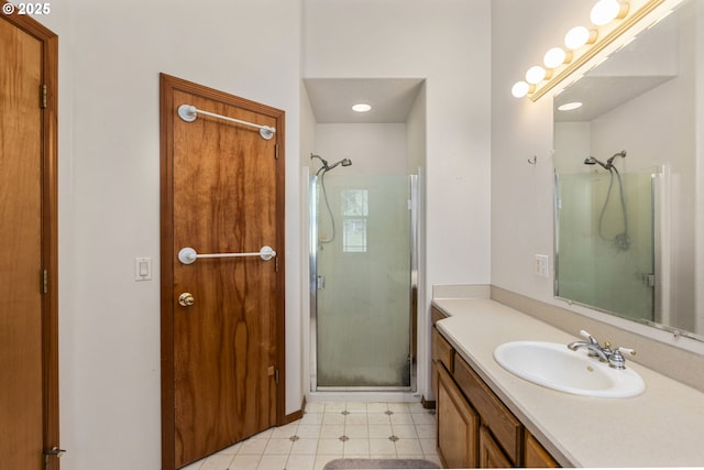 bathroom featuring vanity and walk in shower