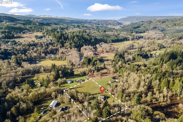 drone / aerial view featuring a mountain view