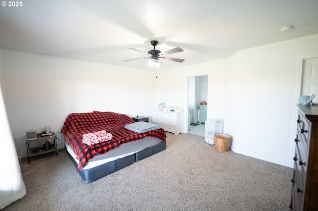 bedroom featuring carpet and a ceiling fan