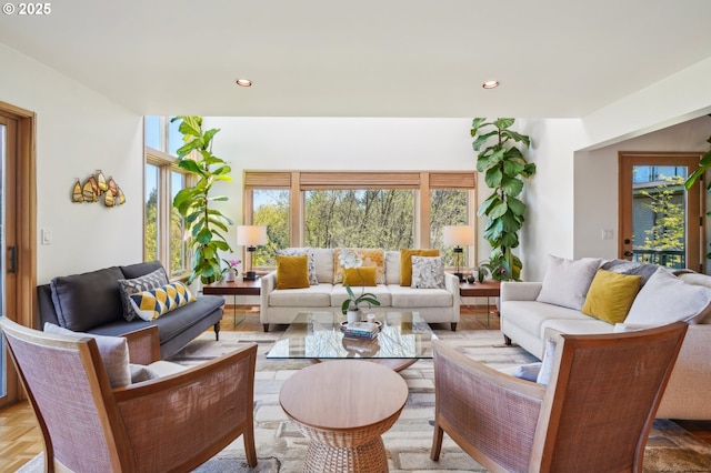 living area featuring recessed lighting