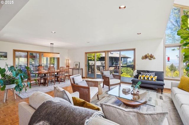 living area featuring recessed lighting and a wealth of natural light