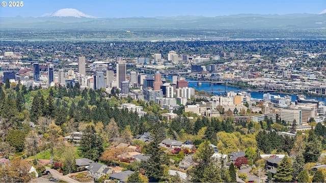 view of city with a water and mountain view