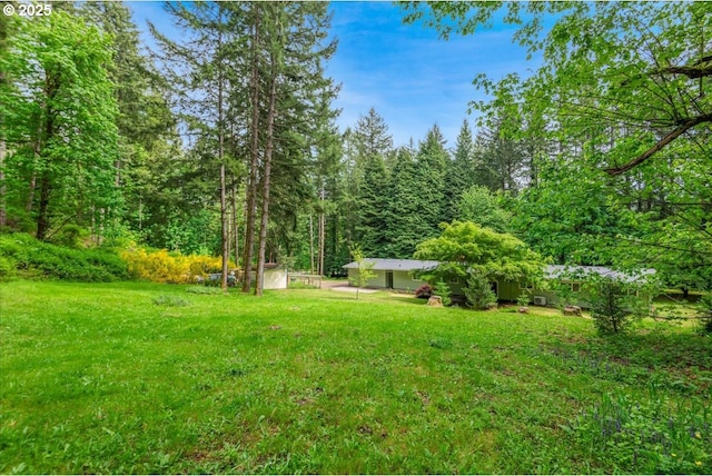 5713 Lewis River Rd, Ariel, WA 98603 - view of green lawn with a wooded view
