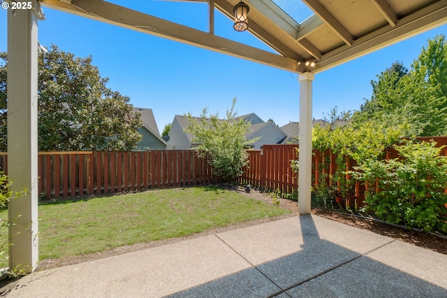 view of yard with a patio and a fenced backyard