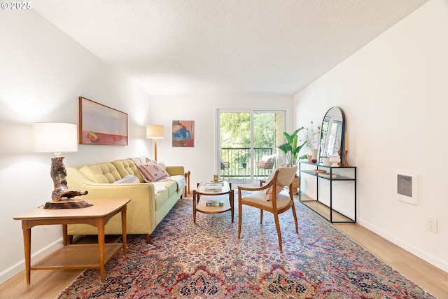 12620 NW Barnes Rd, Portland, OR 97229 - living room featuring light wood-style floors, a textured ceiling, and heating unit