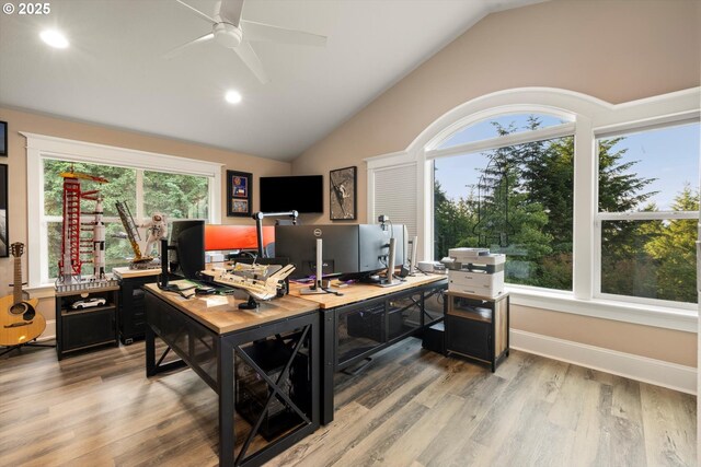 28800 SW Wildhaven Ln, Hillsboro, OR 97123 - office with vaulted ceiling, a ceiling fan, light wood-type flooring, and recessed lighting