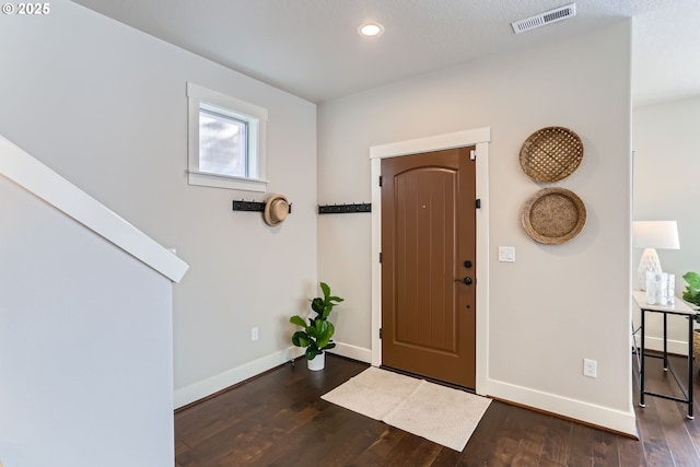 foyer entrance featuring dark wood-type flooring