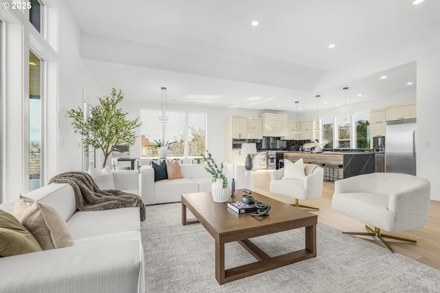 living room with light wood-type flooring