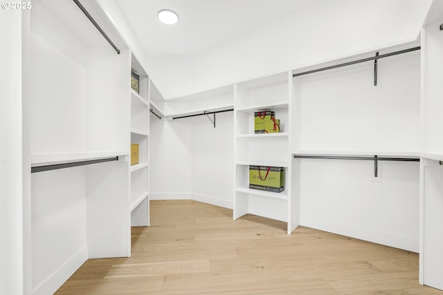 spacious closet featuring light hardwood / wood-style floors