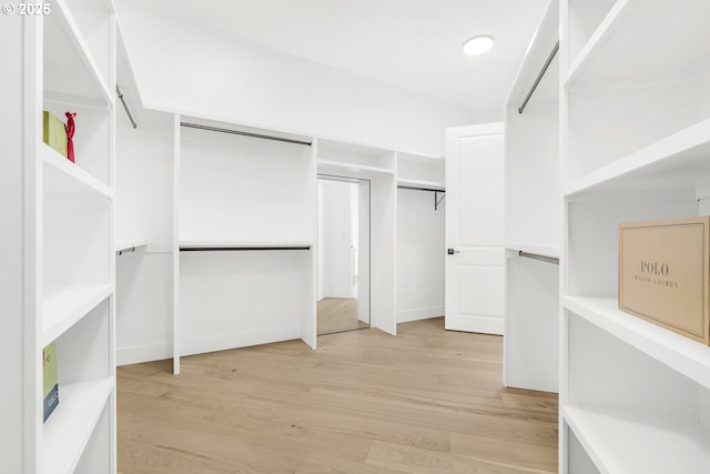 walk in closet with light wood-type flooring