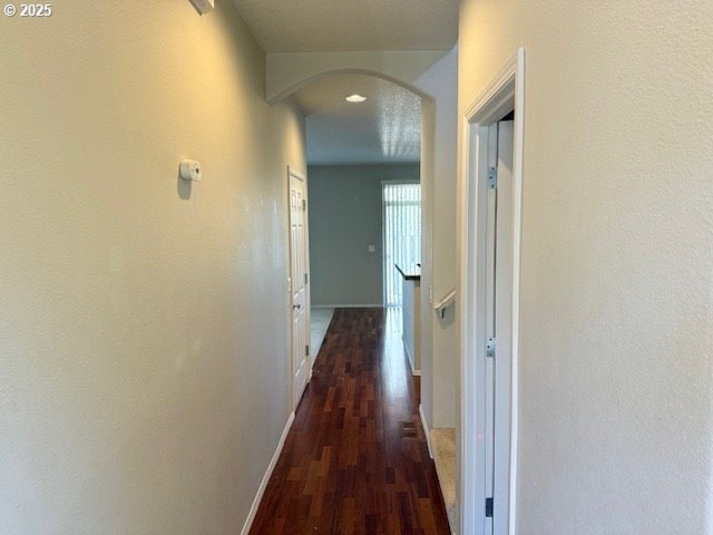 hall with dark wood-type flooring