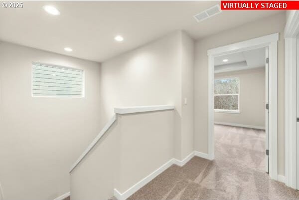 10587 SE Webelos Way, Happy Valley, OR 97086 - hallway with an upstairs landing, carpet flooring, and recessed lighting
