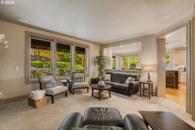 12483 SW Autumn View St, Tigard, OR 97224 - living room featuring light carpet and recessed lighting