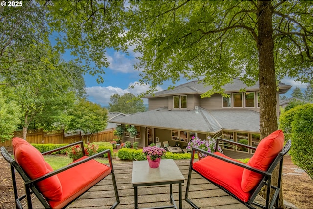 12483 SW Autumn View St, Tigard, OR 97224 - wooden terrace with a fenced backyard and an outdoor hangout area