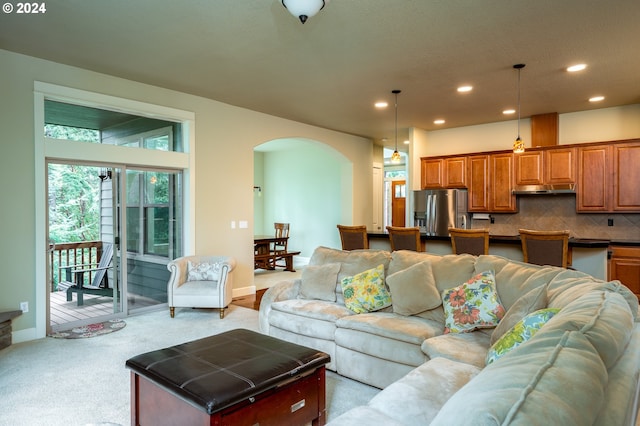 living room with light carpet