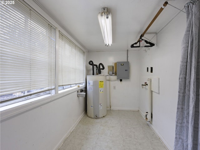 interior space featuring electric panel and water heater