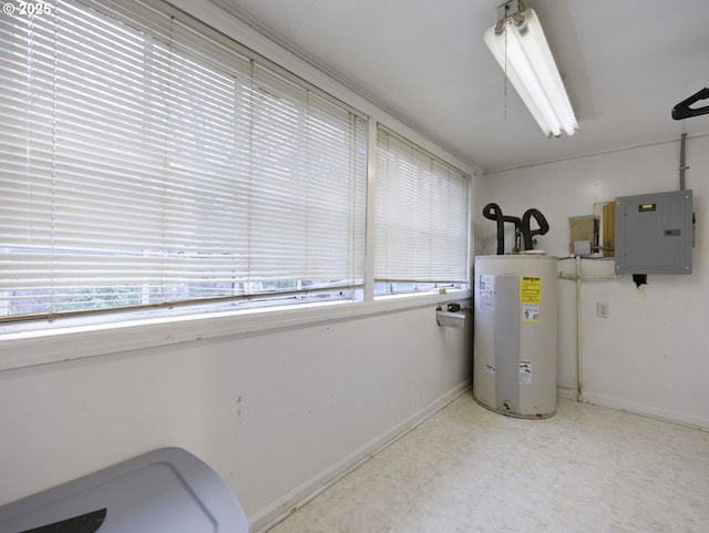 utility room with water heater and electric panel