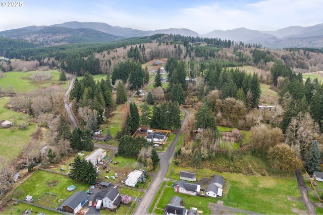 403 California St, Pe Ell, WA 98572 - bird's eye view featuring a wooded view and a mountain view