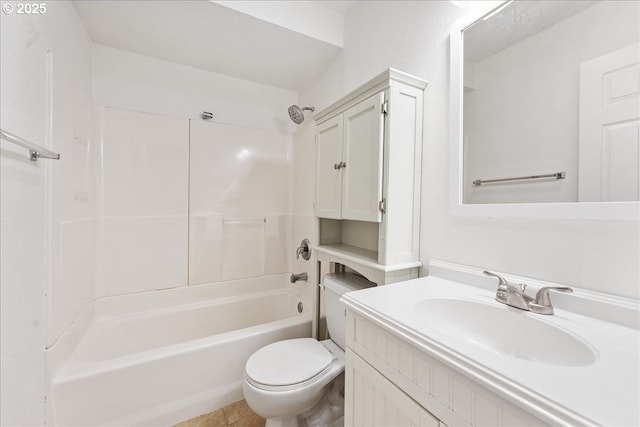 full bathroom featuring toilet, vanity, and  shower combination