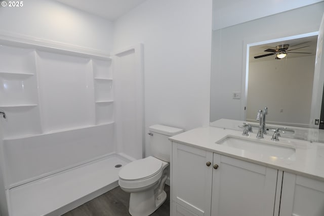 180 SE Darrell Ave, Winston, OR 97496 - bathroom with vanity, a shower, ceiling fan, and wood finished floors