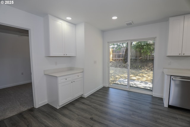 180 SE Darrell Ave, Winston, OR 97496 - kitchen with dishwasher, dark wood-style floors, white cabinetry, light countertops, and recessed lighting