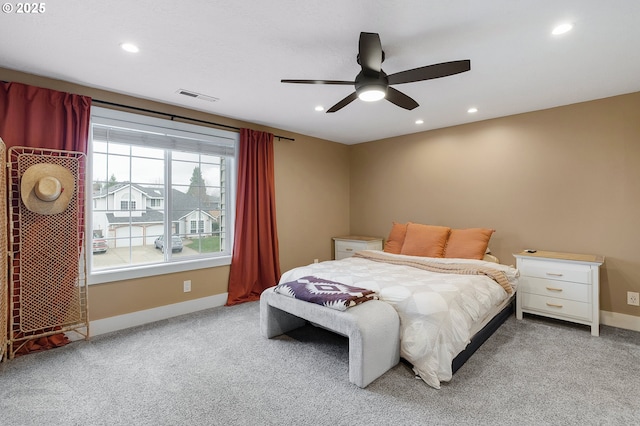 bedroom featuring recessed lighting, visible vents, and baseboards