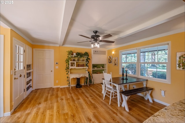840 Springhill Dr, Albany, OR 97321 - dining area with light wood-type flooring, ceiling fan, and ornamental molding