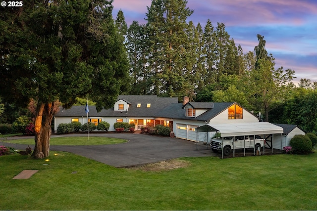 840 Springhill Dr, Albany, OR 97321 - view of front facade featuring a lawn, asphalt driveway, and a carport