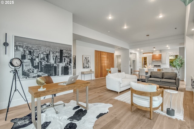 interior space with light hardwood / wood-style flooring