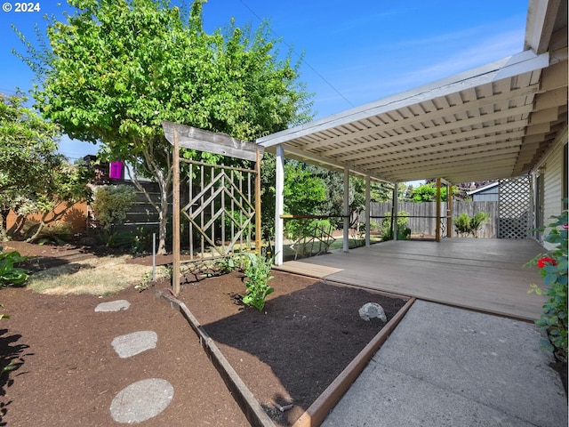 view of patio with fence and a wooden deck