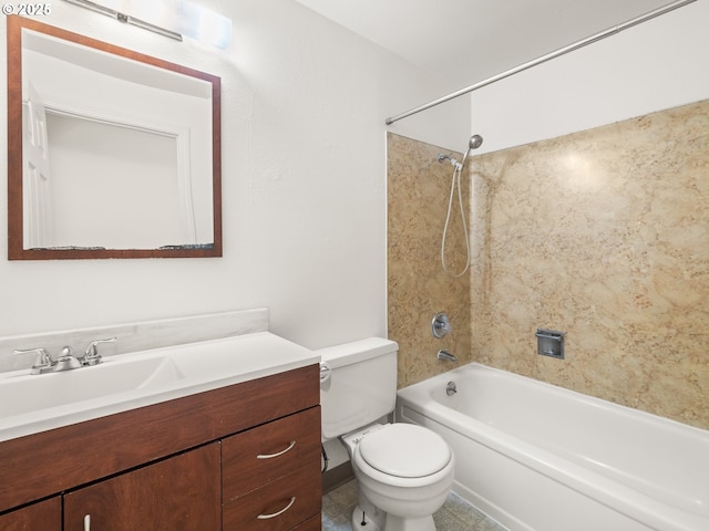 full bathroom featuring shower / bath combination, toilet, and vanity