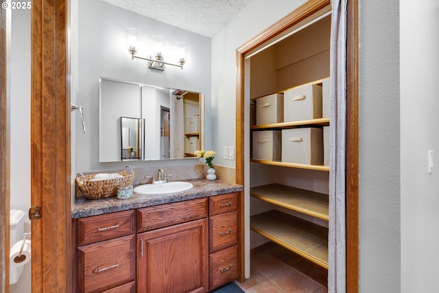 2038 Titan Ter, West Linn, OR 97068 - bathroom with vanity, tile patterned flooring, and a textured ceiling
