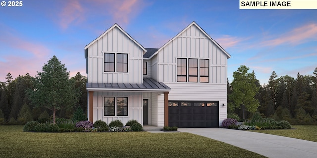 4945 N Adams Ct Lot 121, Camas, WA 98607 - modern inspired farmhouse with board and batten siding, concrete driveway, a yard, and an attached garage