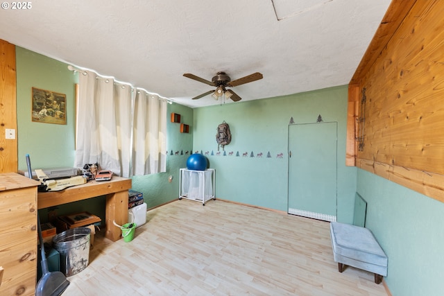 540 Kesling St, Harrisburg, OR 97446 - office space with a ceiling fan, wood finished floors, and a textured ceiling