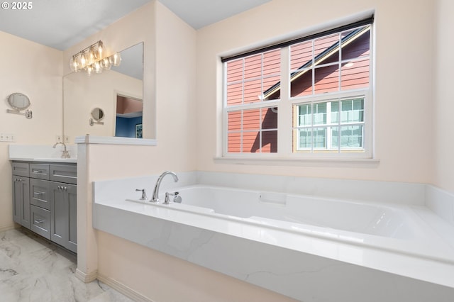 842 NE Rothbury Ave, Hillsboro, OR 97124 - full bath with marble finish floor, a garden tub, and vanity