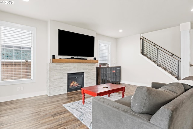 living room with hardwood / wood-style flooring