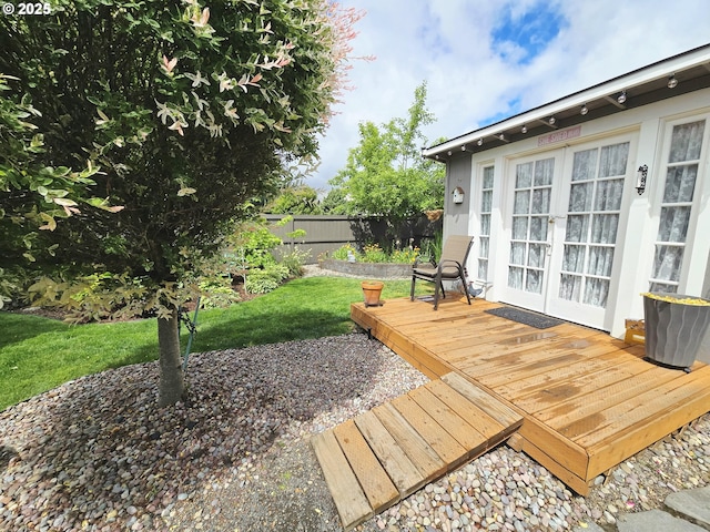 wooden terrace featuring french doors