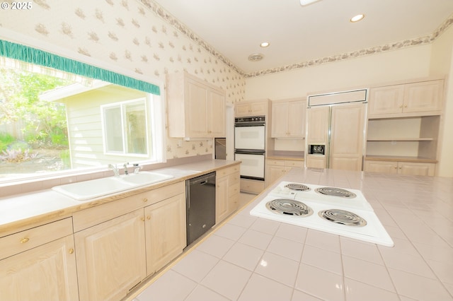 4020 NW Princess St, Corvallis, OR 97330 - kitchen with white appliances, recessed lighting, and wallpapered walls