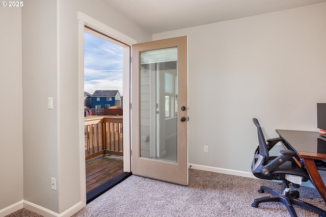 view of carpeted home office