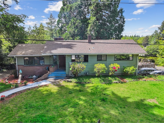 6395 SW 190th Ave, Beaverton, OR 97078 - single story home featuring a chimney, a front yard, a shingled roof, and covered porch