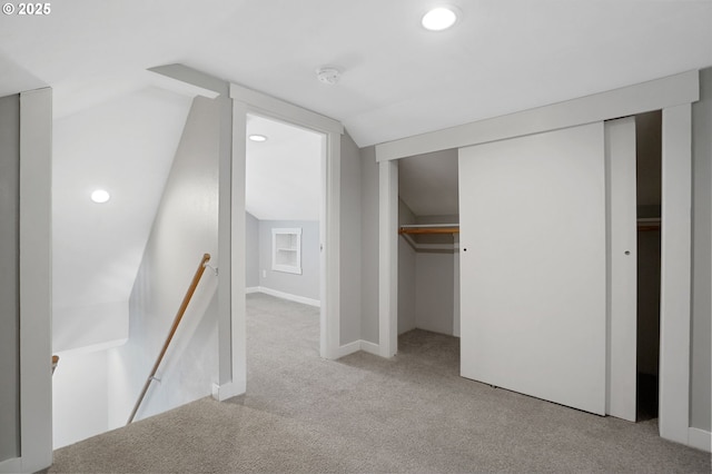 220 Adams Ave, Silverton, OR 97381 - unfurnished bedroom with carpet, lofted ceiling, a closet, and recessed lighting
