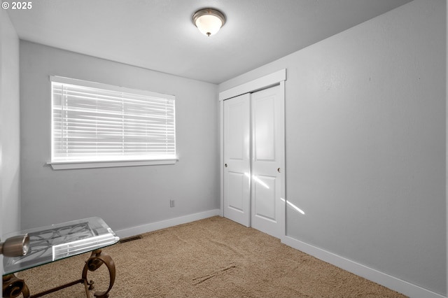 bedroom featuring carpet and a closet