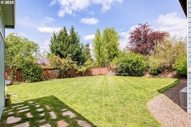 view of yard with a fenced backyard