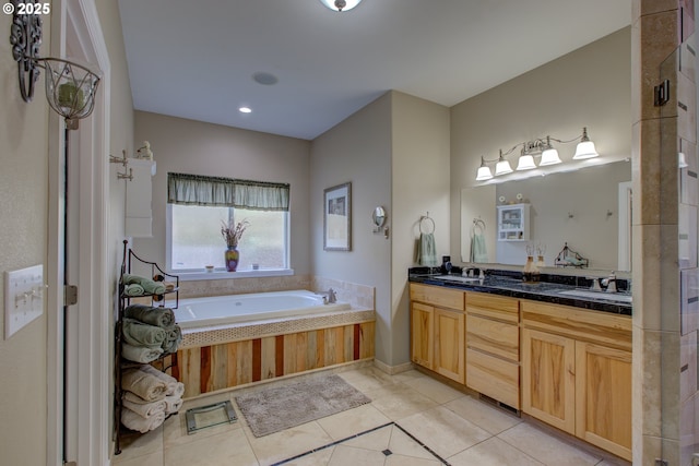 bathroom with walk in shower and tile patterned flooring