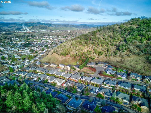 birds eye view of property featuring a mountain view