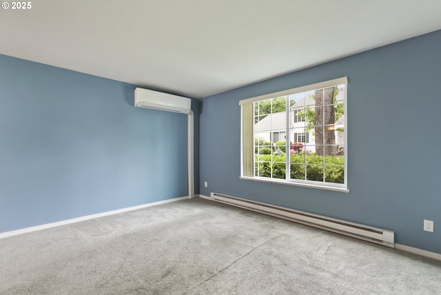 6125 SW Erickson Ave, Beaverton, OR 97008 - empty room featuring a baseboard radiator, an AC wall unit, carpet floors, and baseboards
