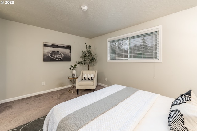 bedroom featuring carpet floors and a textured ceiling